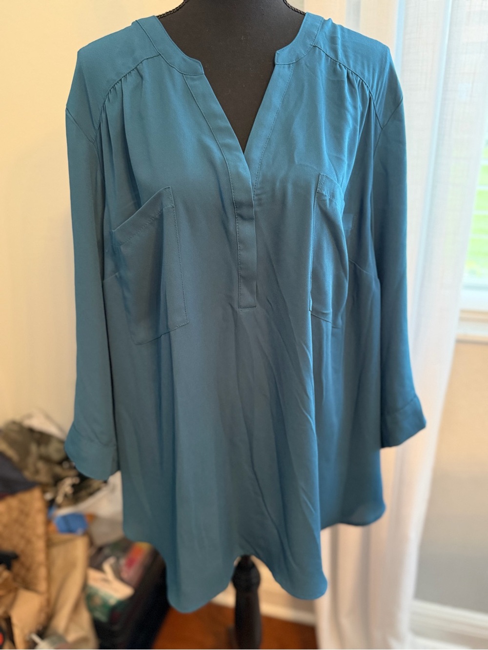 Torrid Teal Split-Neck Tunic with Front Pockets